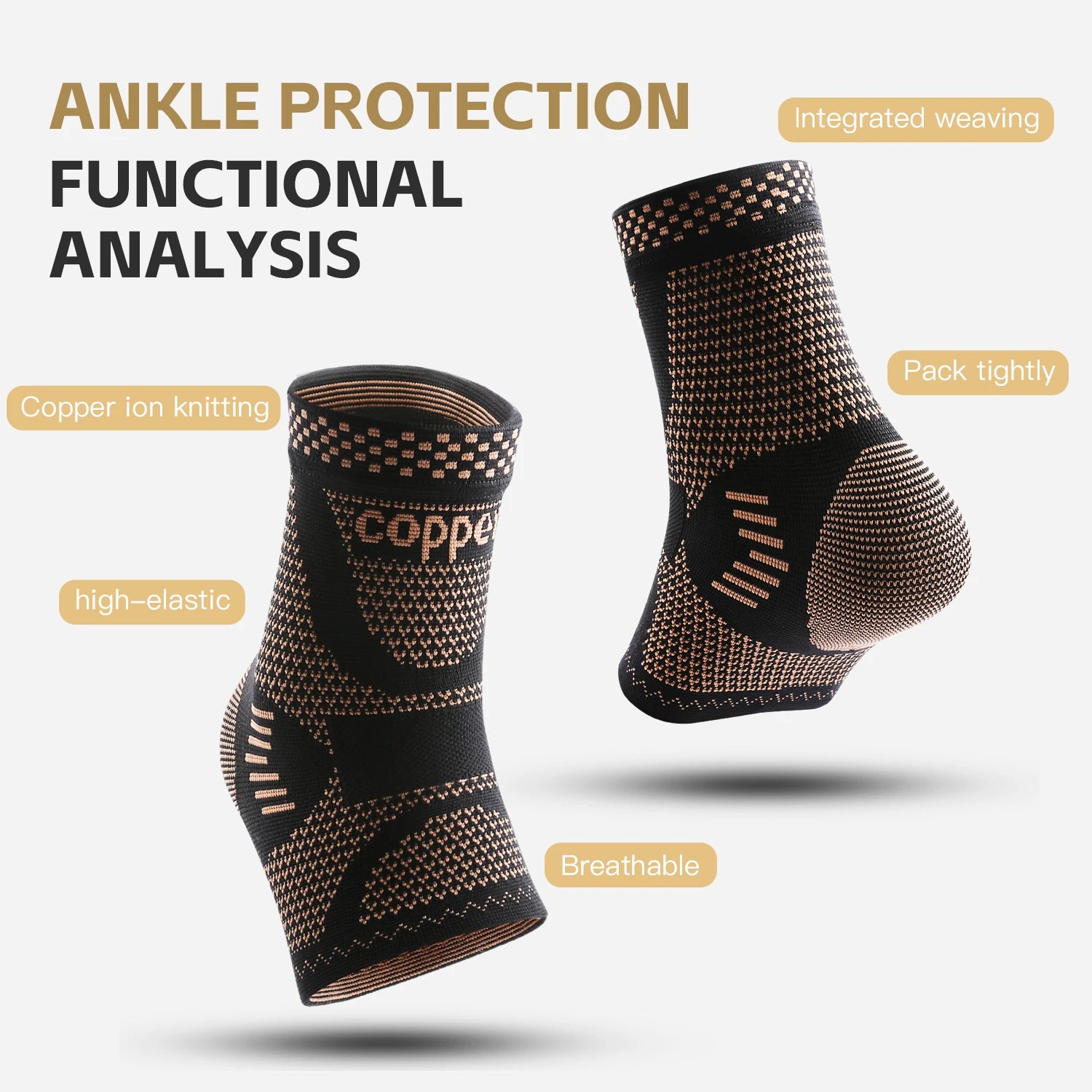 1 PC Men's Women's Outdoor Sports Knitting Elastic Copper Ankle